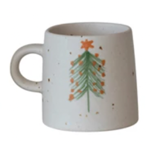 Hand-Painted Stoneware Mug w/ Christmas Tree
