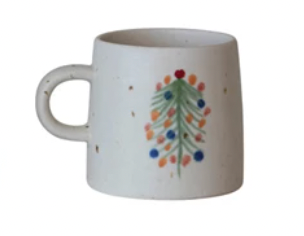 Hand-Painted Stoneware Mug w/ Christmas Tree