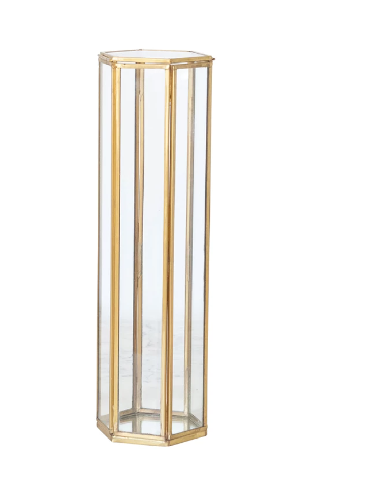 Glass & Brass Hexagonal Container