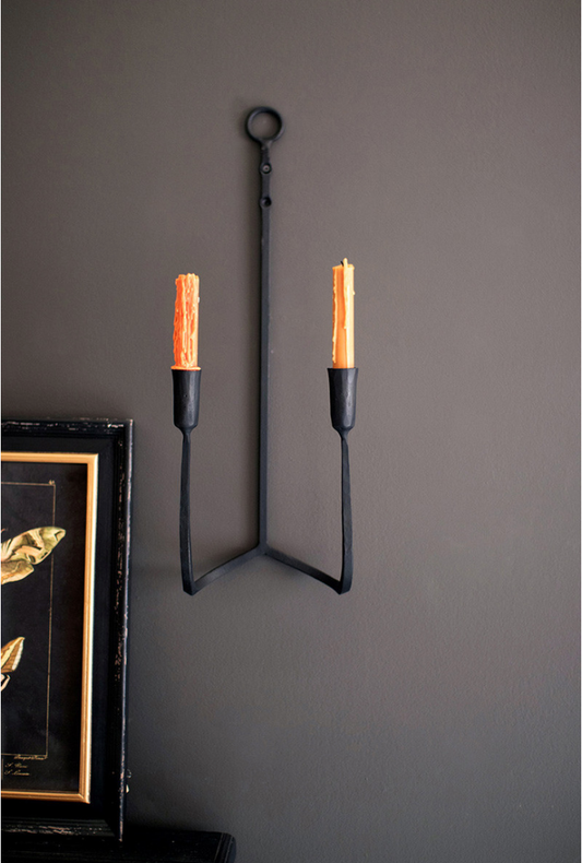 Forged Iron Double Taper Wall Sconce Set