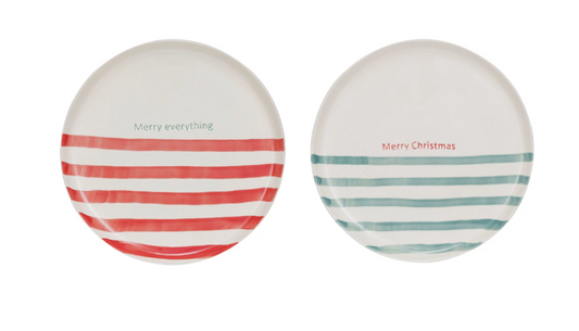 Striped Holiday Saying Stoneware Plates