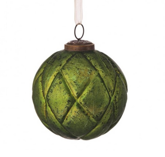 Glass Ribbed Forest Ball Ornament