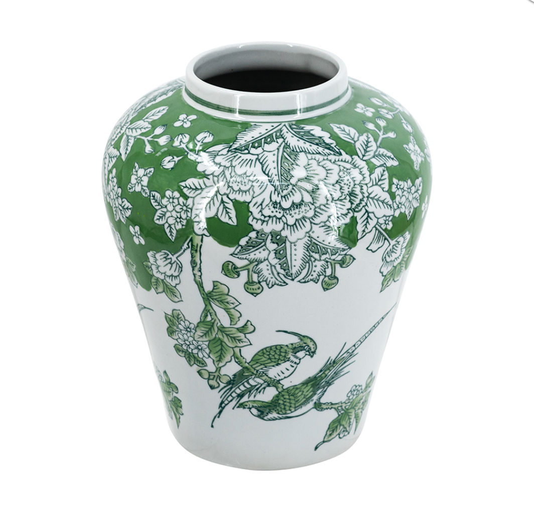 Large Green & White Porcelain Vase