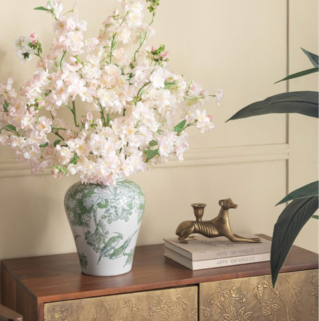 Large Green & White Porcelain Vase