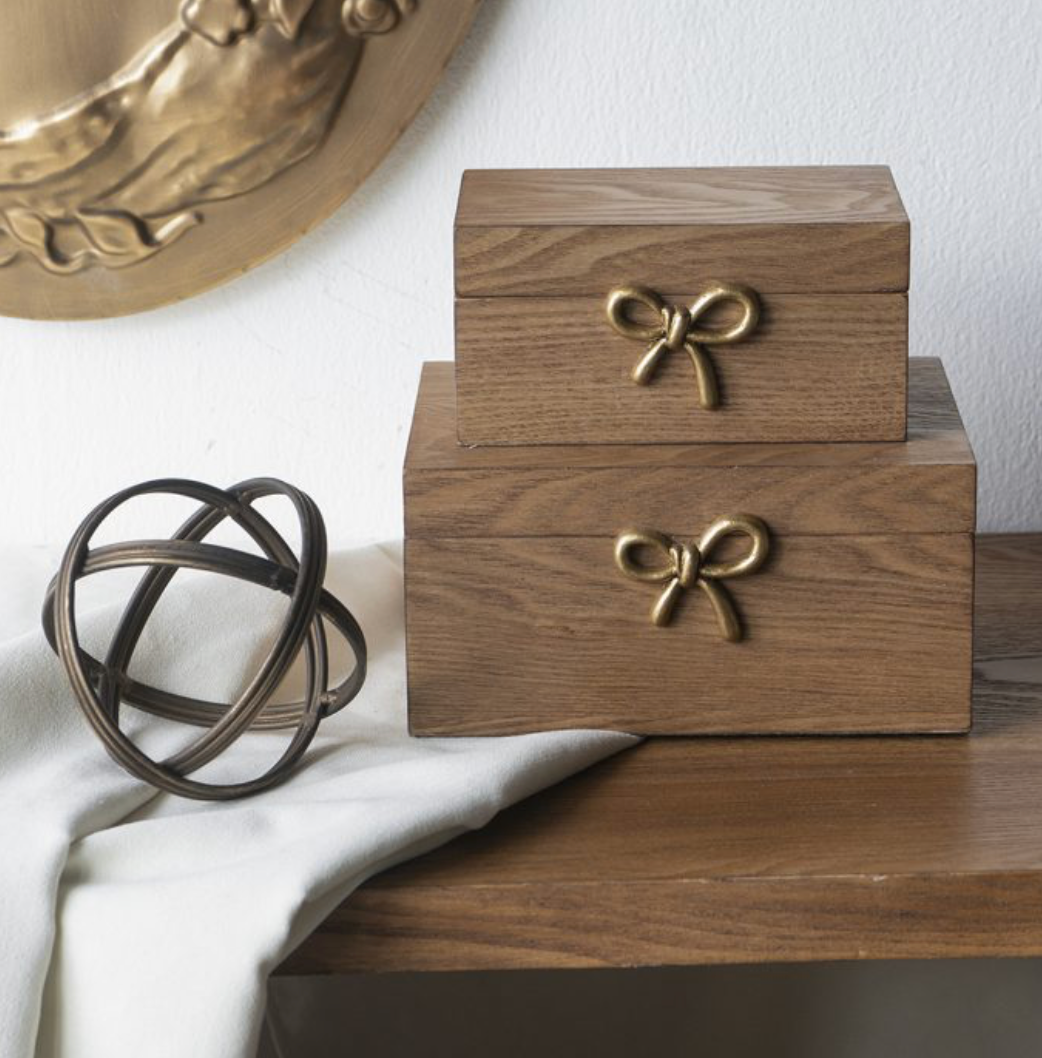 Gold Bow Wooden Storage Boxes