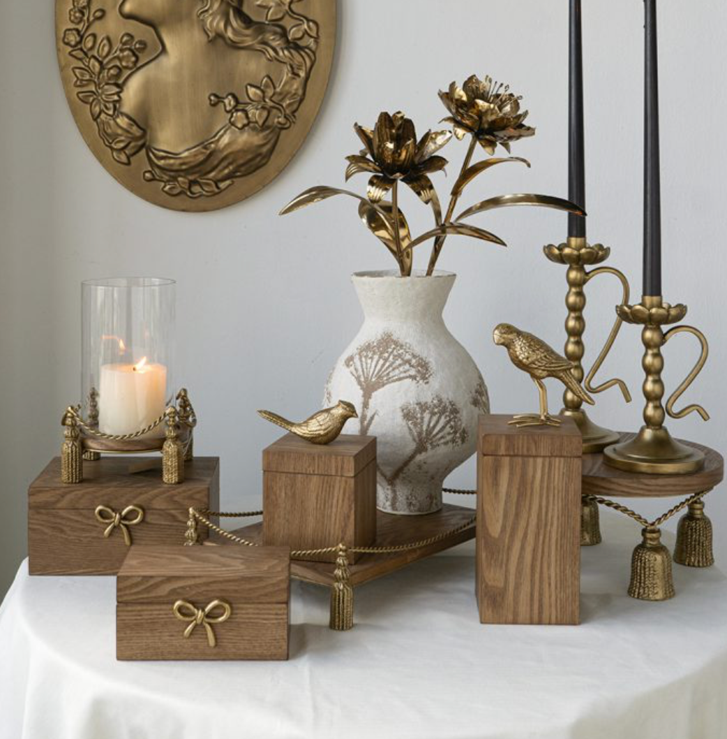 Gold Bow Wooden Storage Boxes