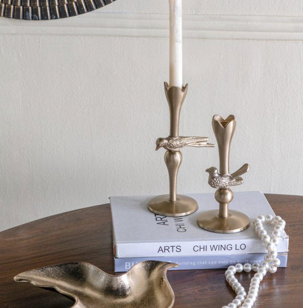 Gold Tulip & Bird Candle Holder