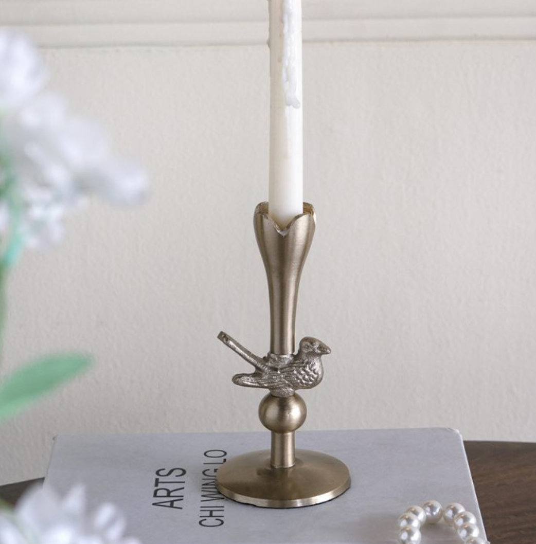 Gold Tulip & Bird Candle Holder