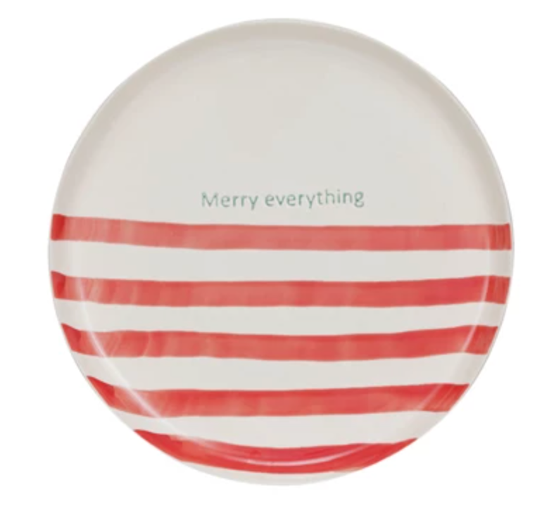 Striped Holiday Saying Stoneware Plates