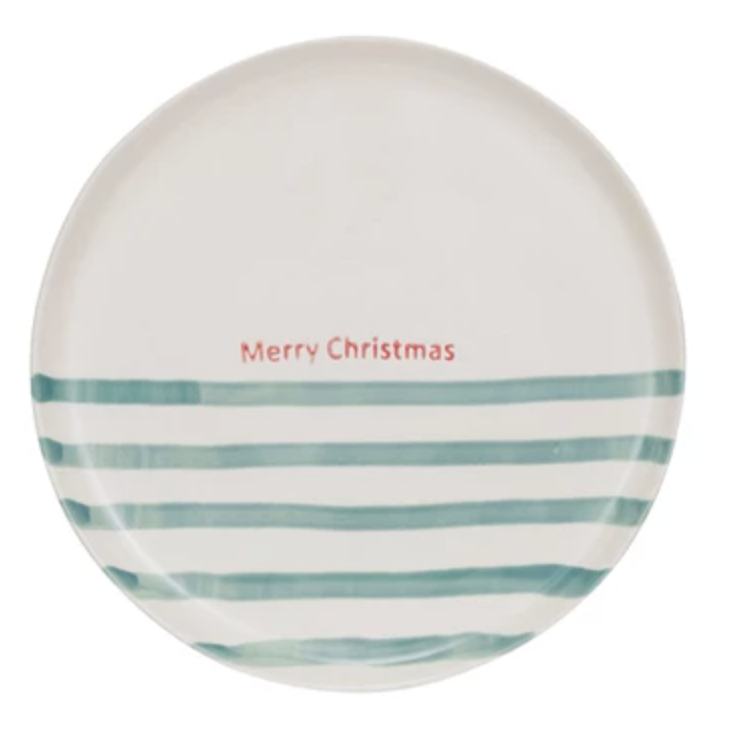 Striped Holiday Saying Stoneware Plates