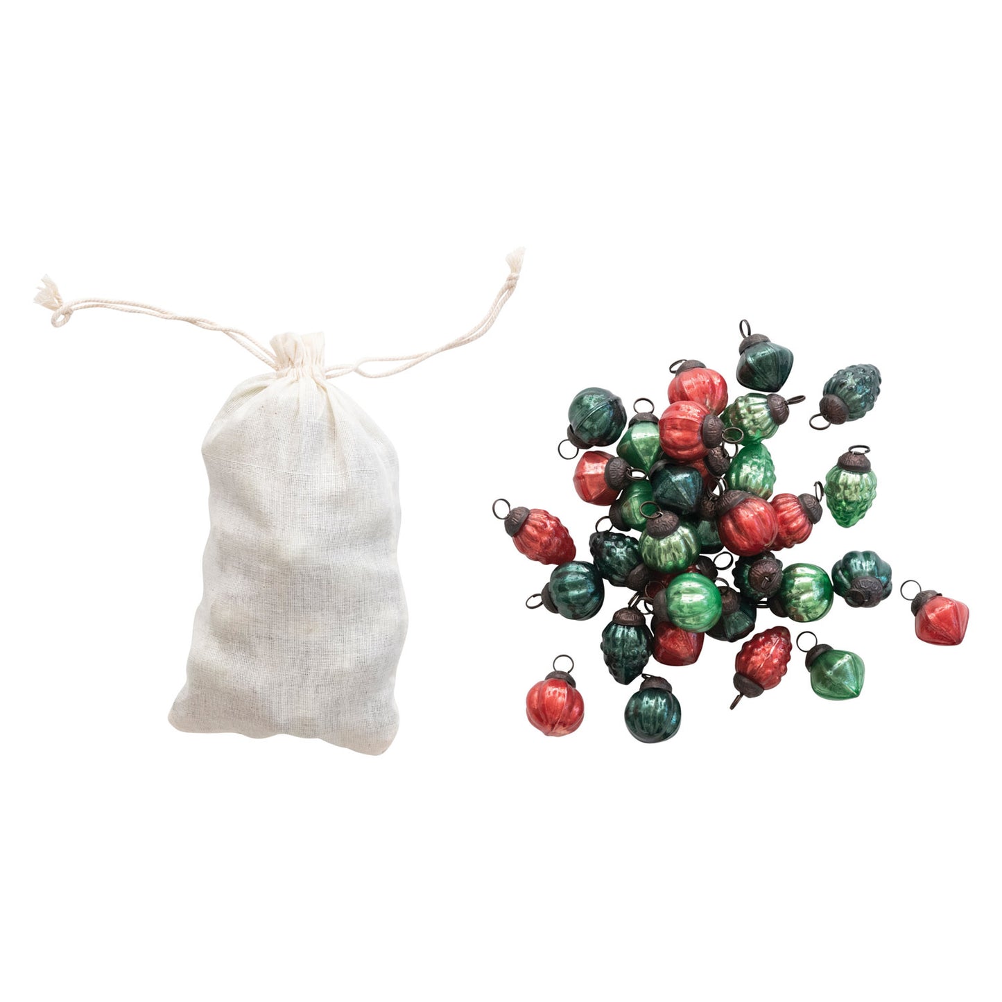 Mini Mercury Glass Ornaments in Muslin Bag