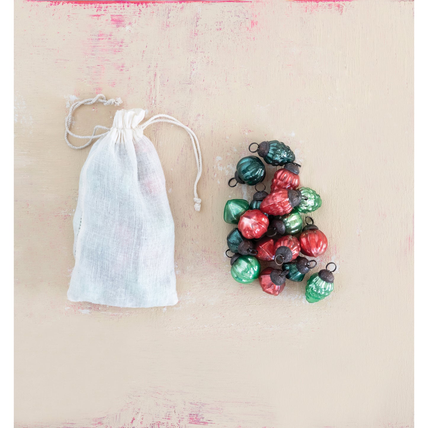 Mini Mercury Glass Ornaments in Muslin Bag