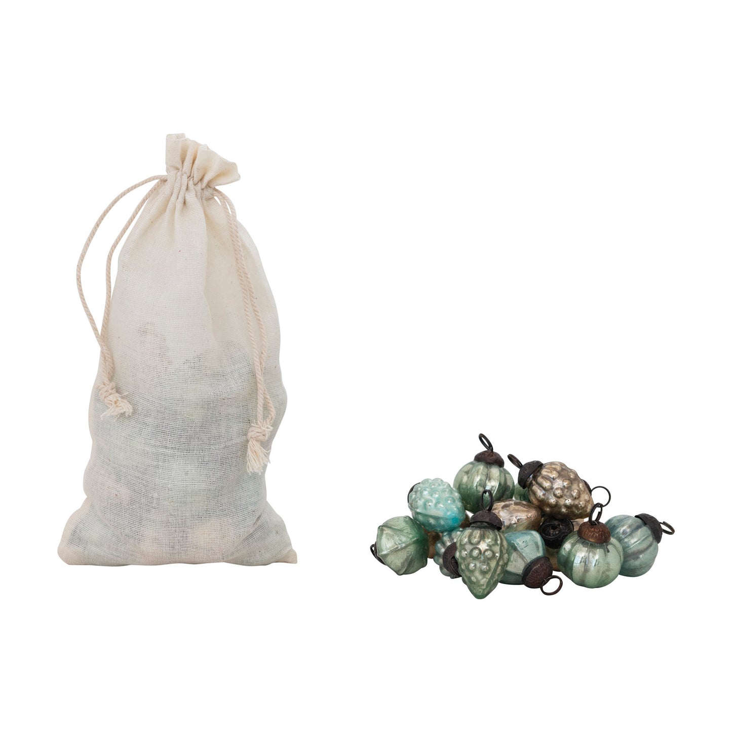 Mini Mercury Glass Ornaments in Muslin Bag