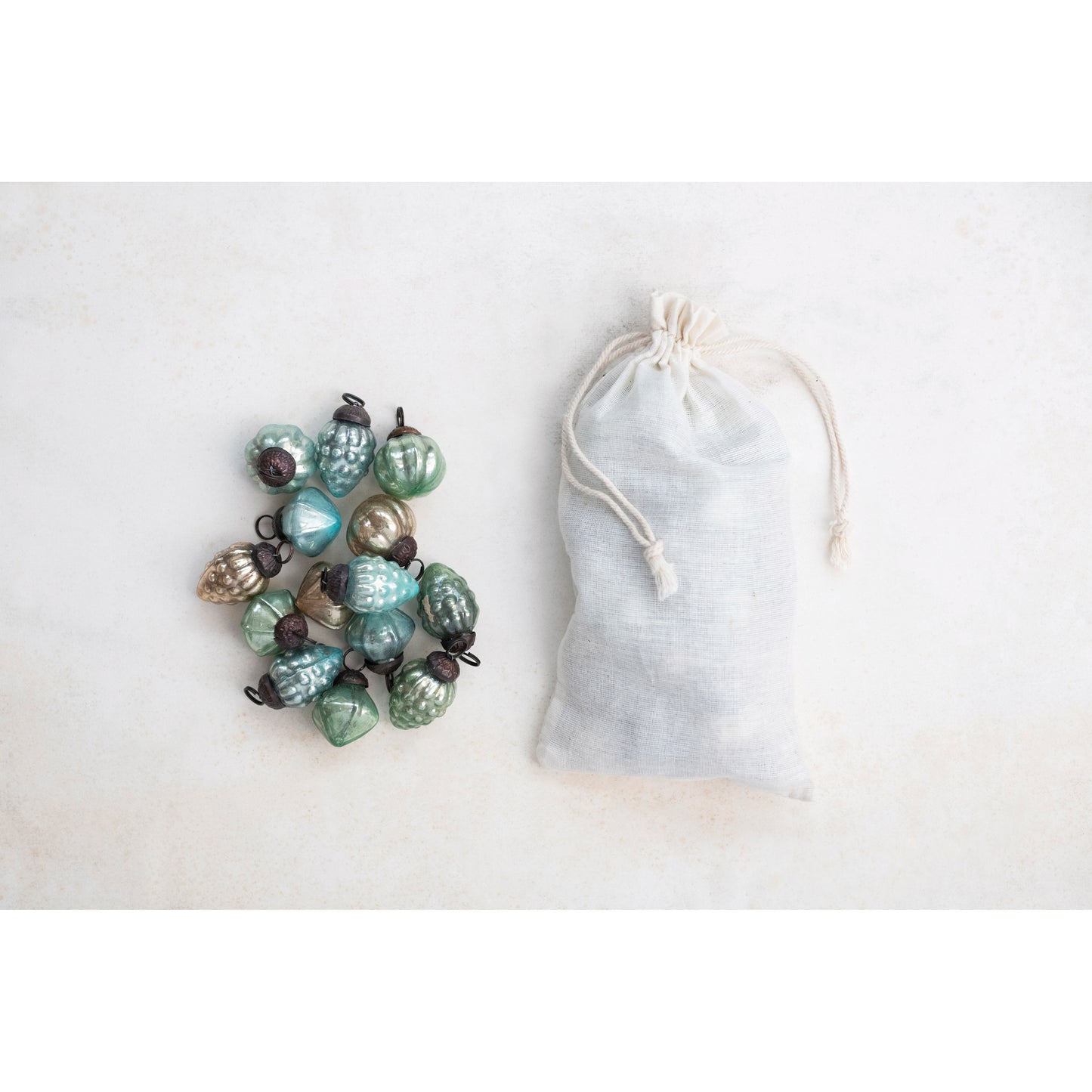 Mini Mercury Glass Ornaments in Muslin Bag