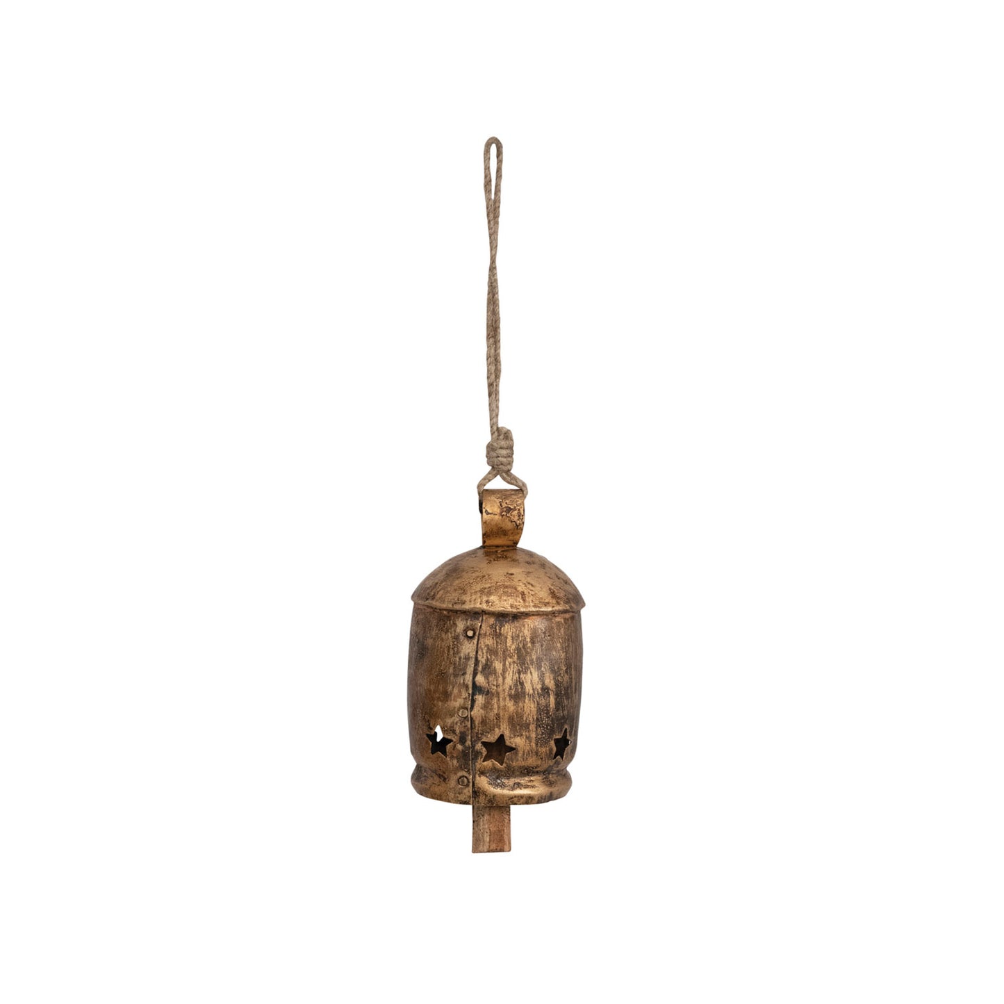 Metal Bell on Jute Rope with Star Cut-Outs