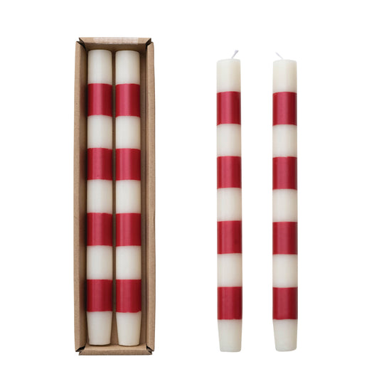 Red & White Stripe Taper Candles