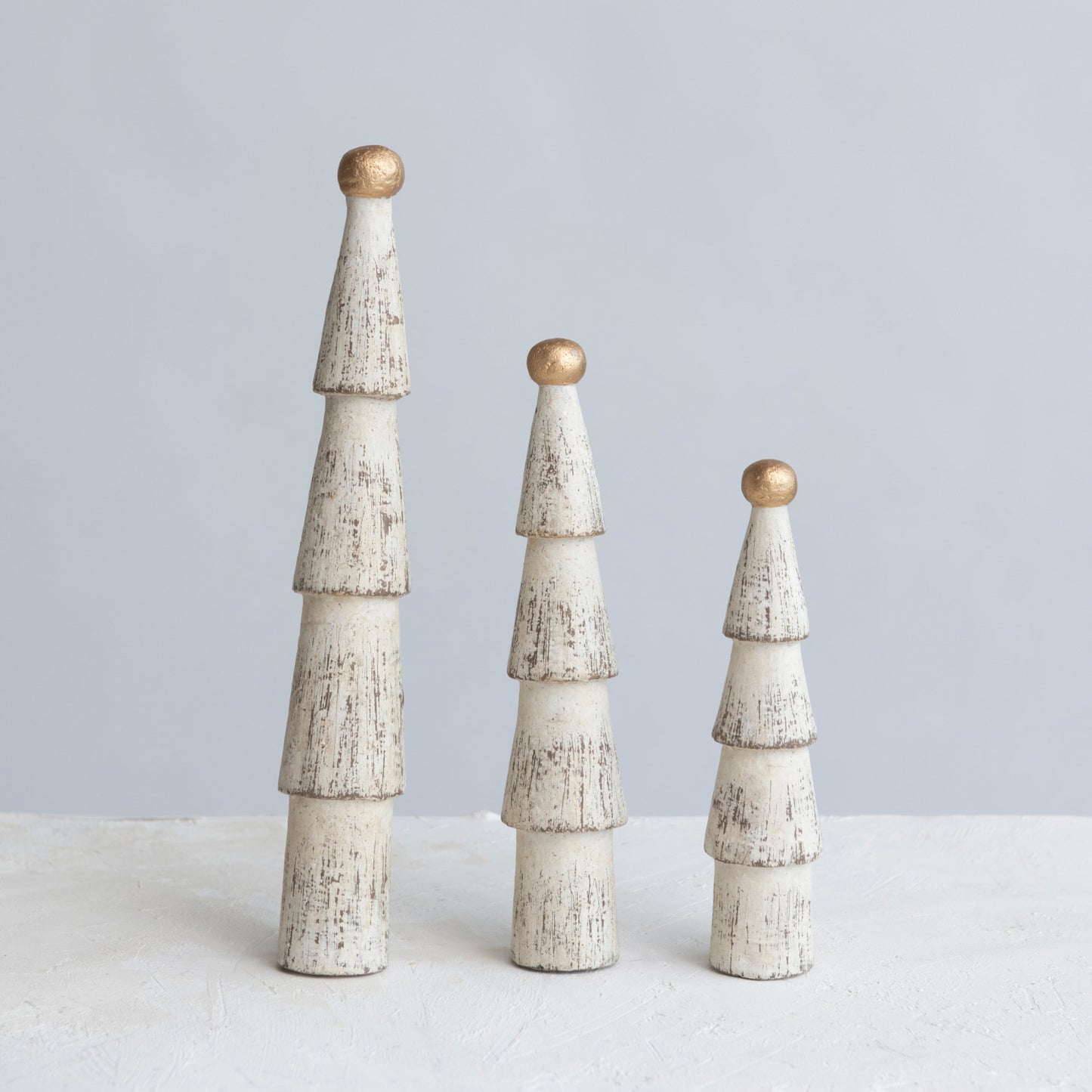 Carved Cream Wood Tree Set