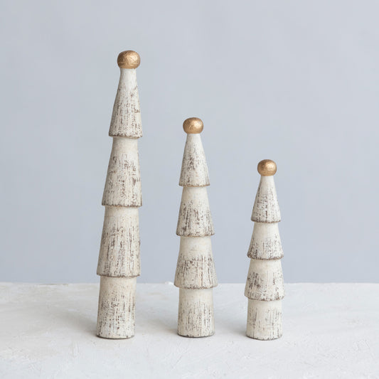 Carved Cream Wood Tree Set