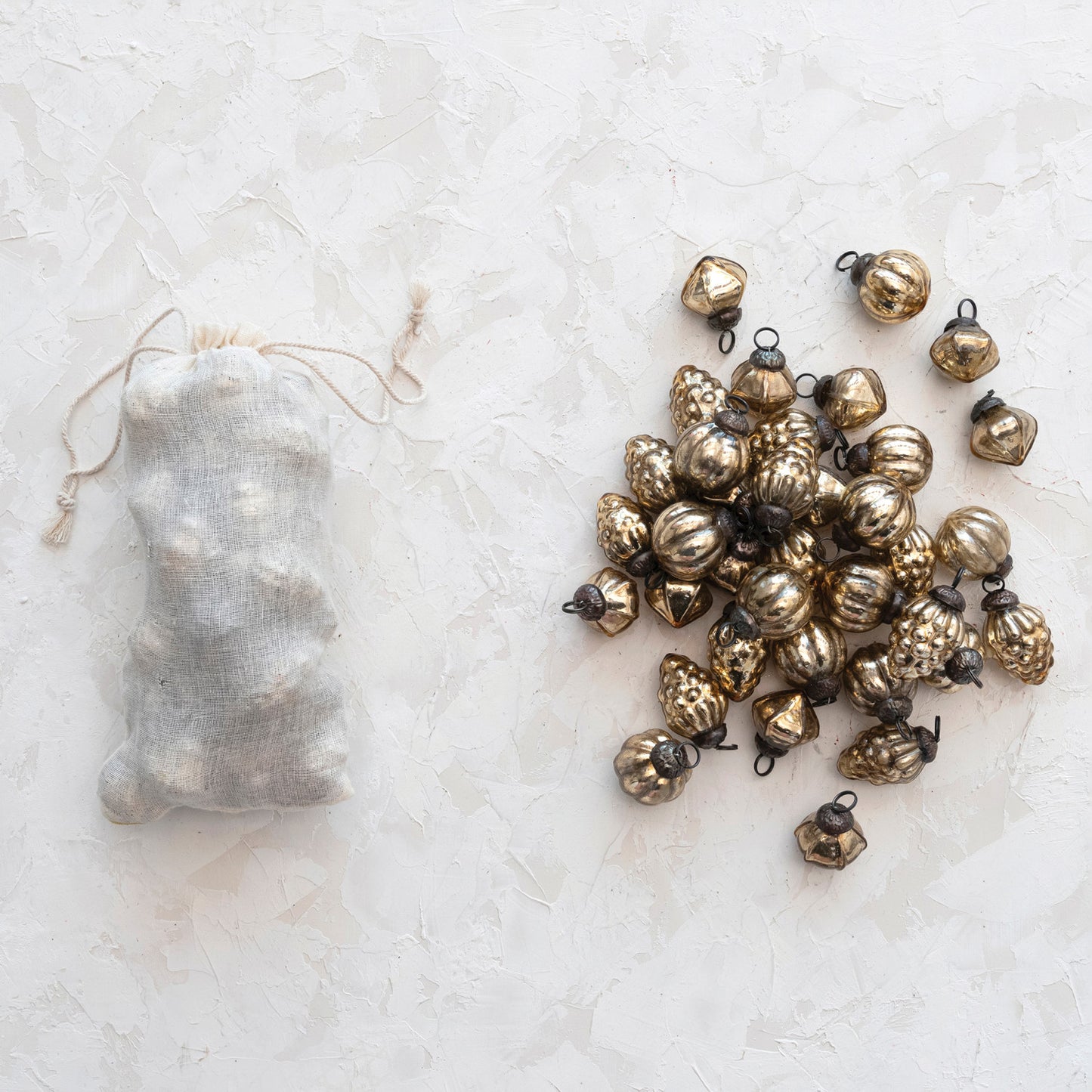 Mini Mercury Glass Ornaments in Muslin Bag