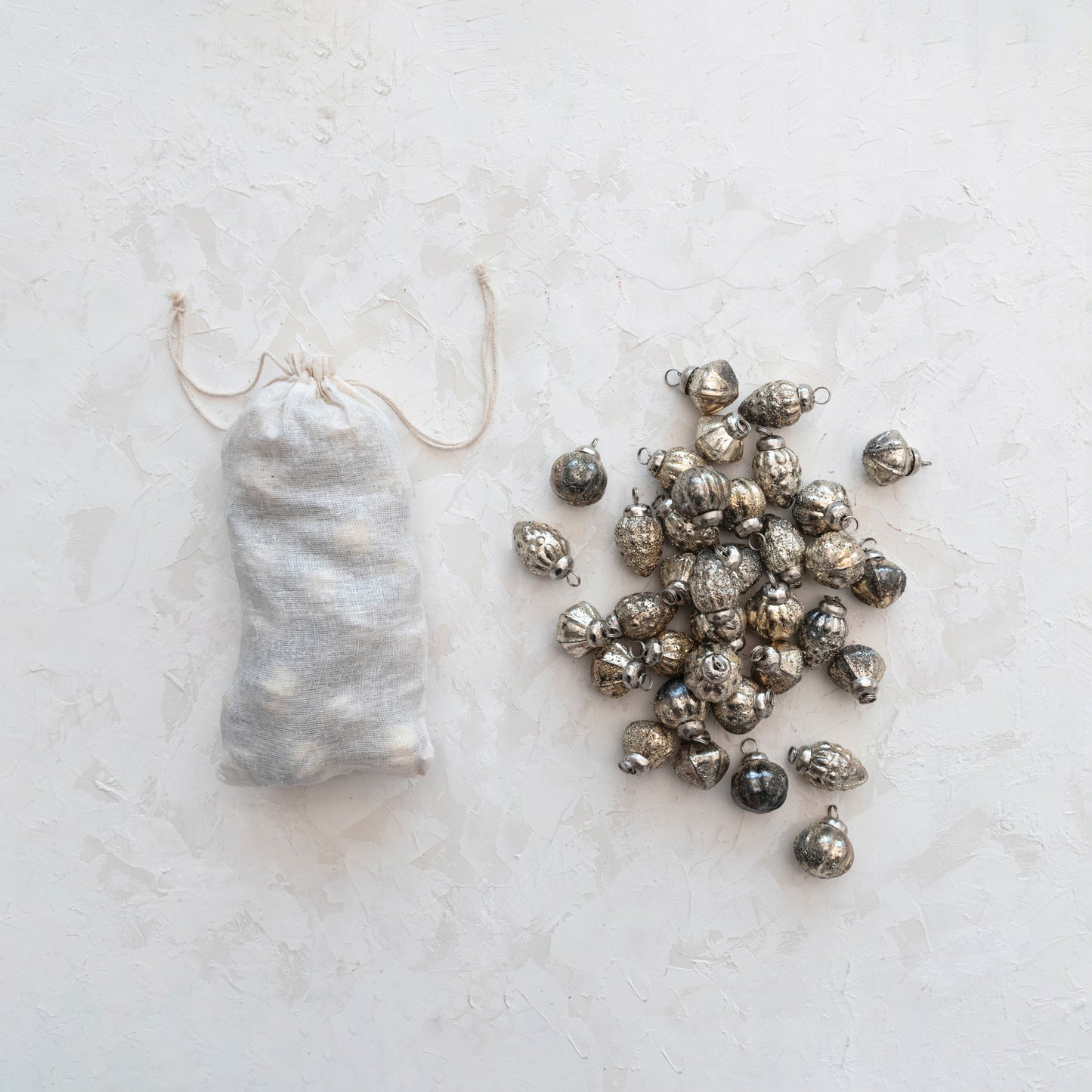 Mini Mercury Glass Ornaments in Muslin Bag