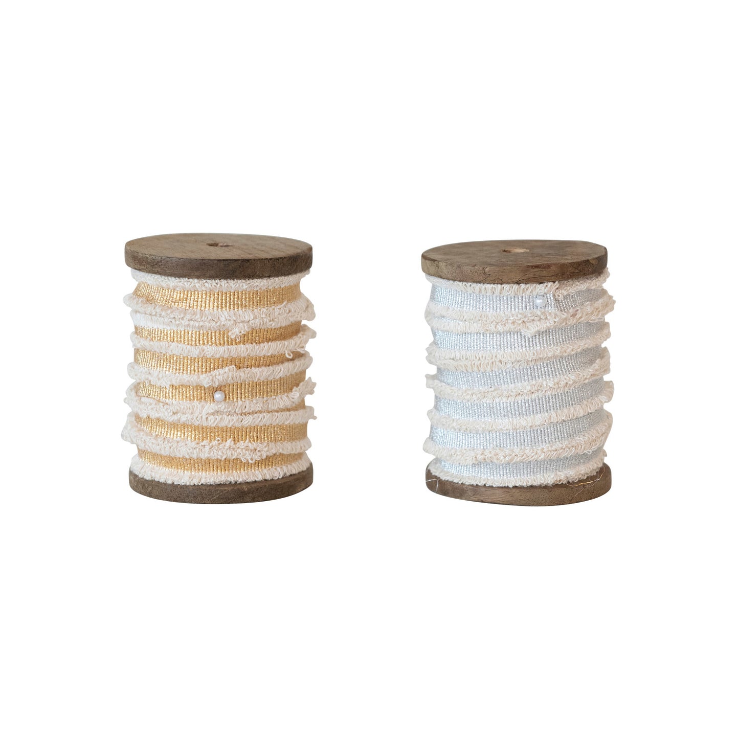 Cotton Ribbon w/ Metallic Thread & Fringe on Wood Spool