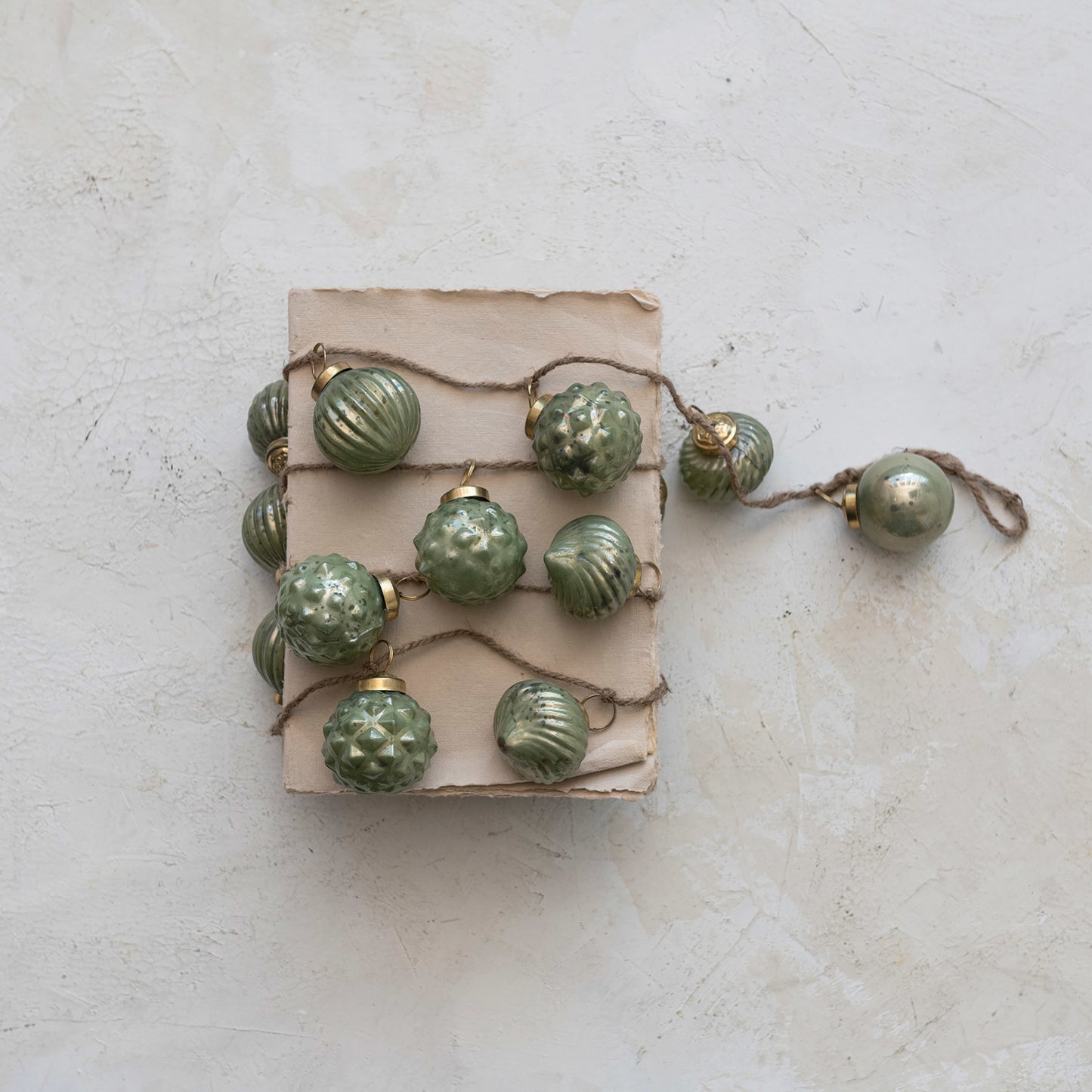 Embossed Green Mercury Glass Ornament Garland