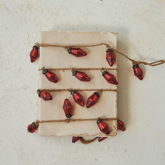 Embossed Red Mercury Glass Bulb Garland