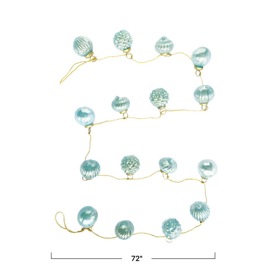 Embossed Mint Mercury Glass Ornament Garland