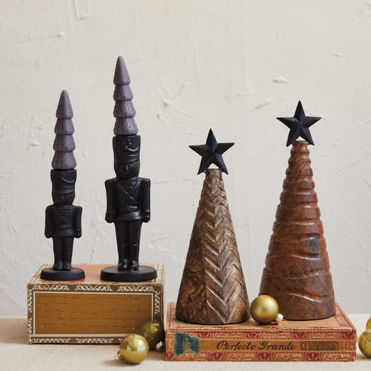 Carved Mango Wood & Metal Christmas Tree