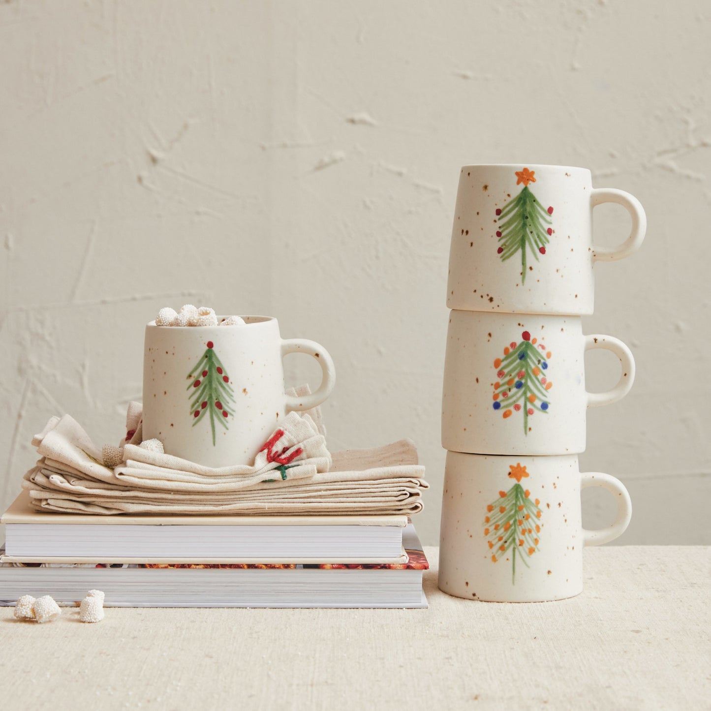Hand-Painted Stoneware Mug w/ Christmas Tree