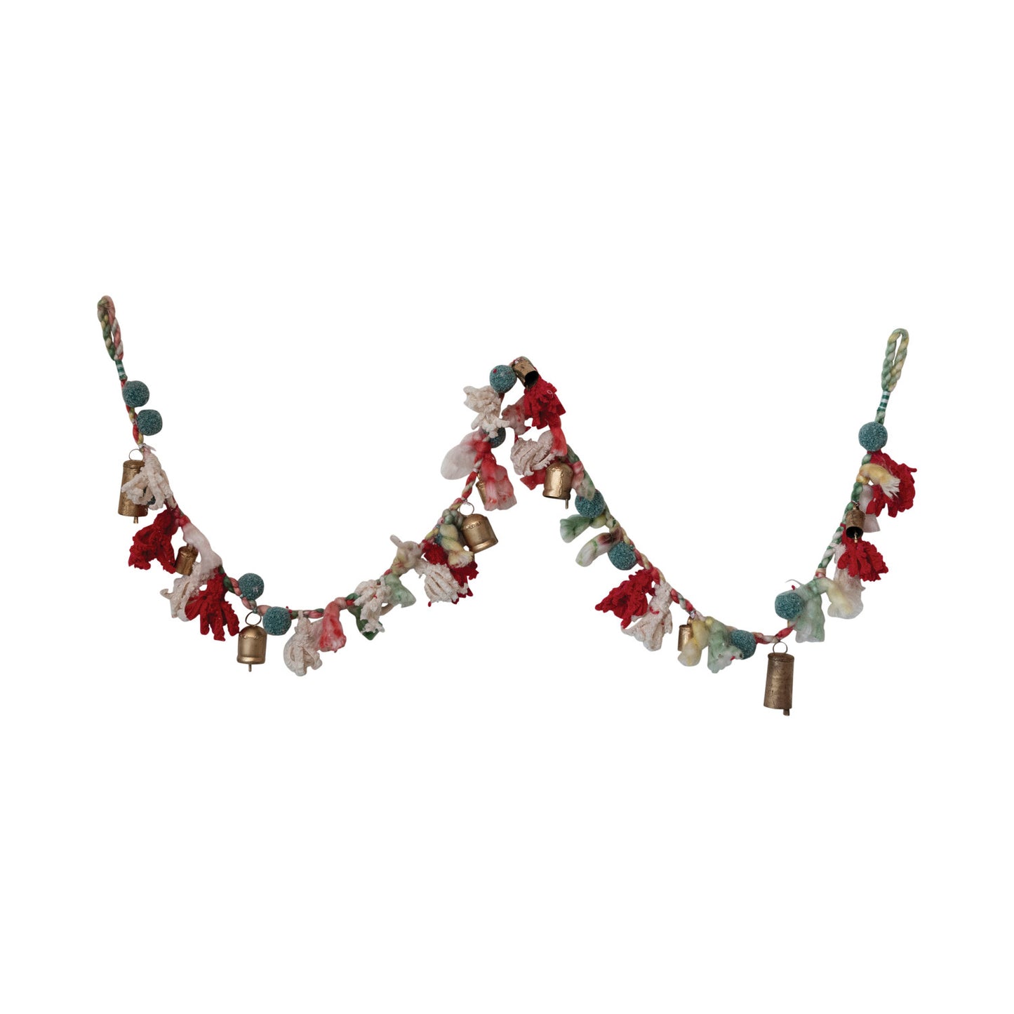 Wool & Cotton Blend Garland w/ Pom Poms & Metal Bells
