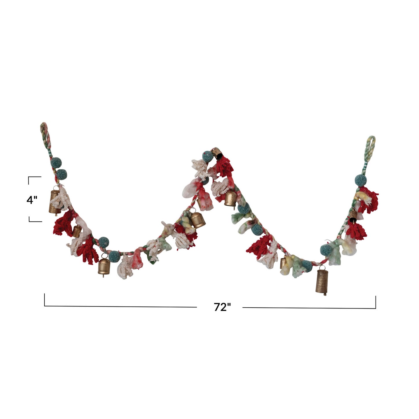 Wool & Cotton Blend Garland w/ Pom Poms & Metal Bells
