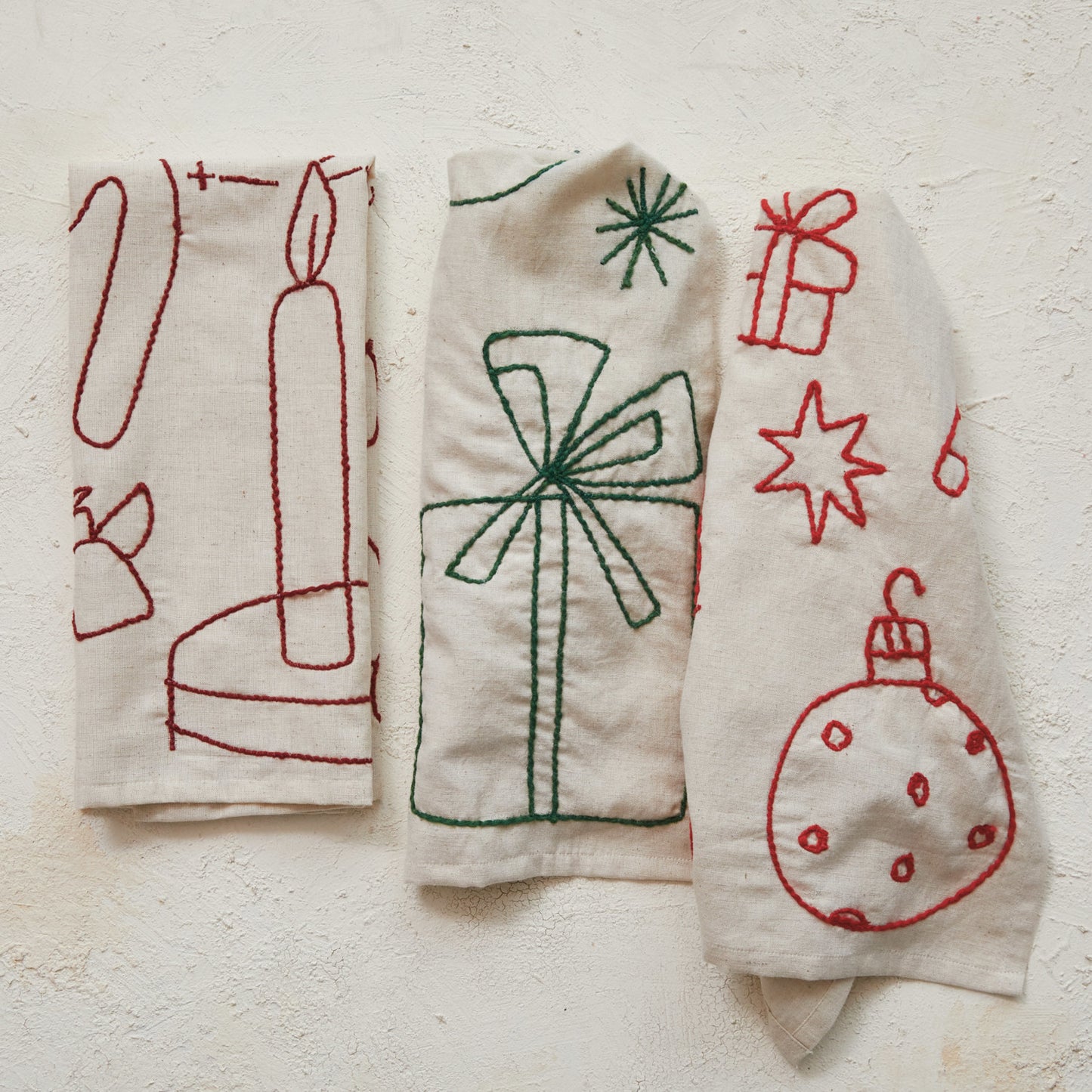 Holiday Icon Embroidered Tea Towels