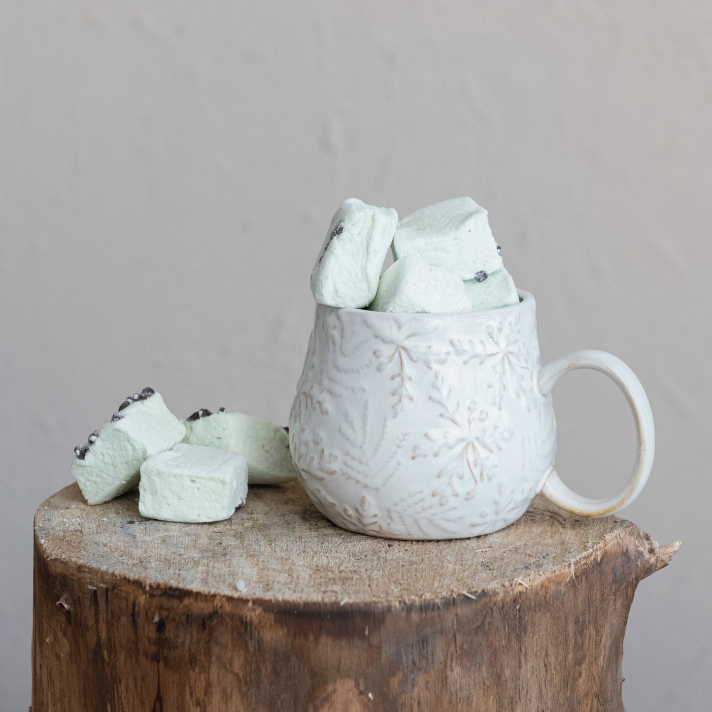 Embossed Stoneware Mug w/ Snowflakes