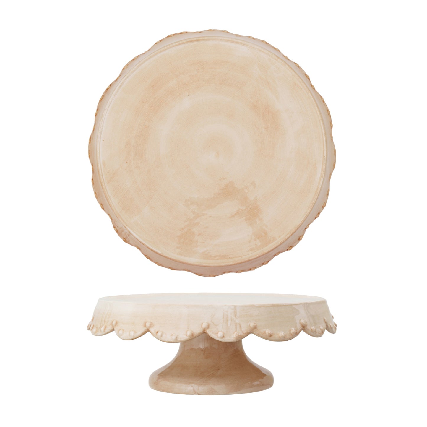 Hand-Painted Stoneware Pedestal w/ Scalloped Edge