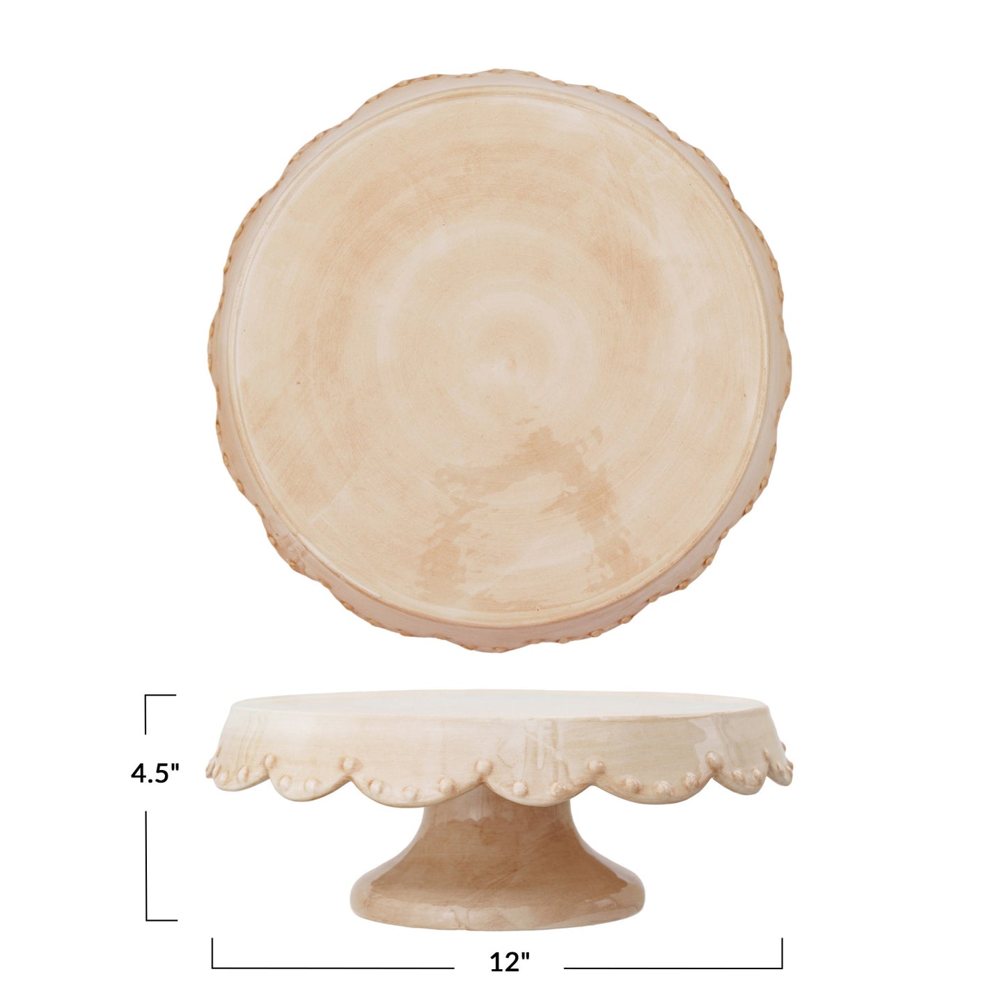 Hand-Painted Stoneware Pedestal w/ Scalloped Edge
