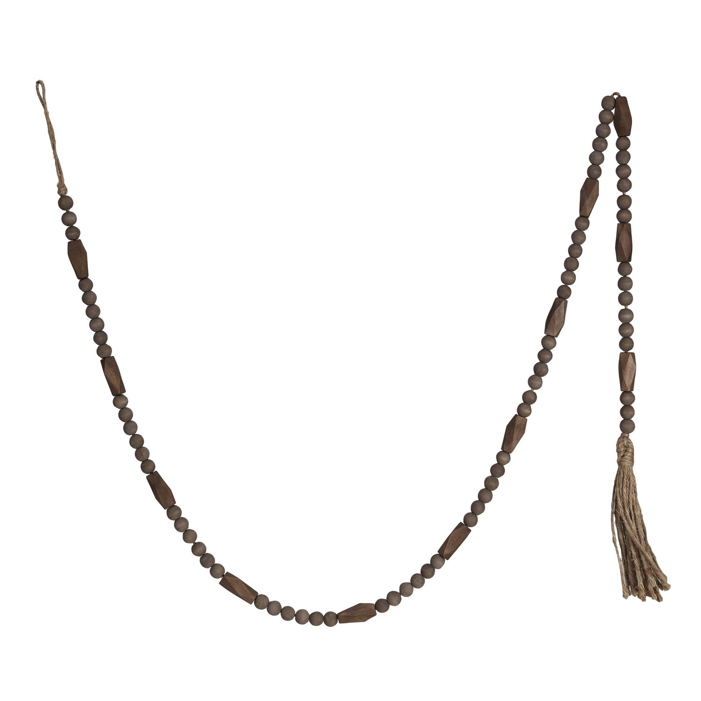 Paulownia Wood Bead Garland w/ Jute Tassel, Brown