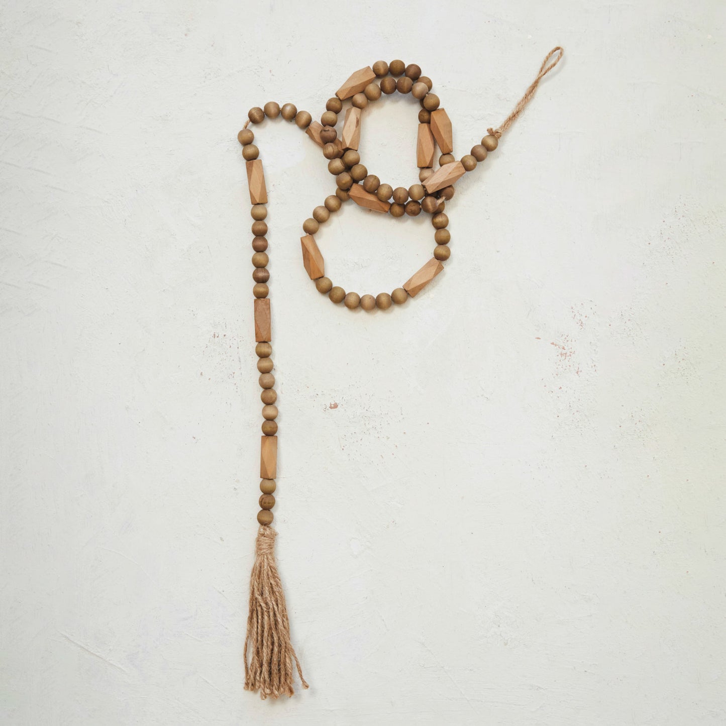 Paulownia Wood Bead Garland w/ Jute Tassel, Brown