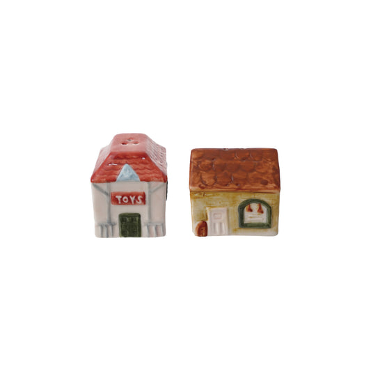 Stoneware House Shaped Salt & Pepper Shakers