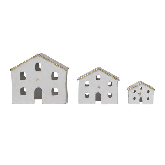 Paper Mache Houses with Gold Stars
