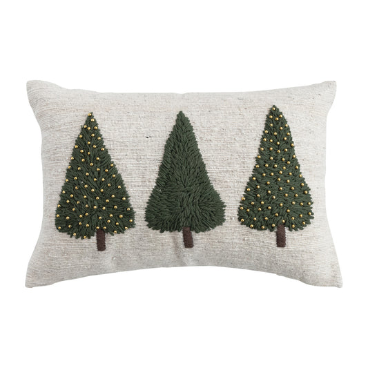 Lumbar Pillow with Embroidered Trees