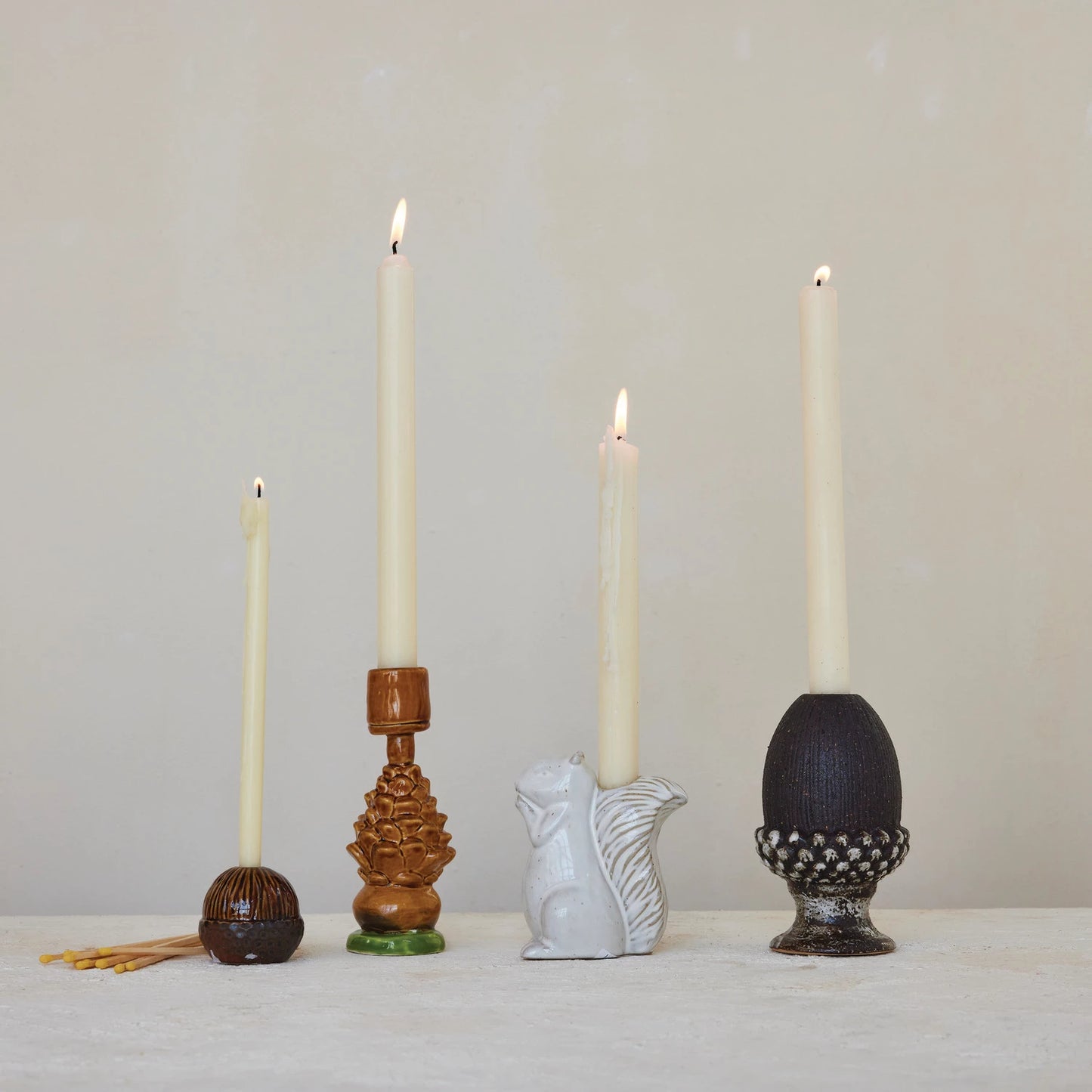 Stoneware Squirrel Taper Candle Holder