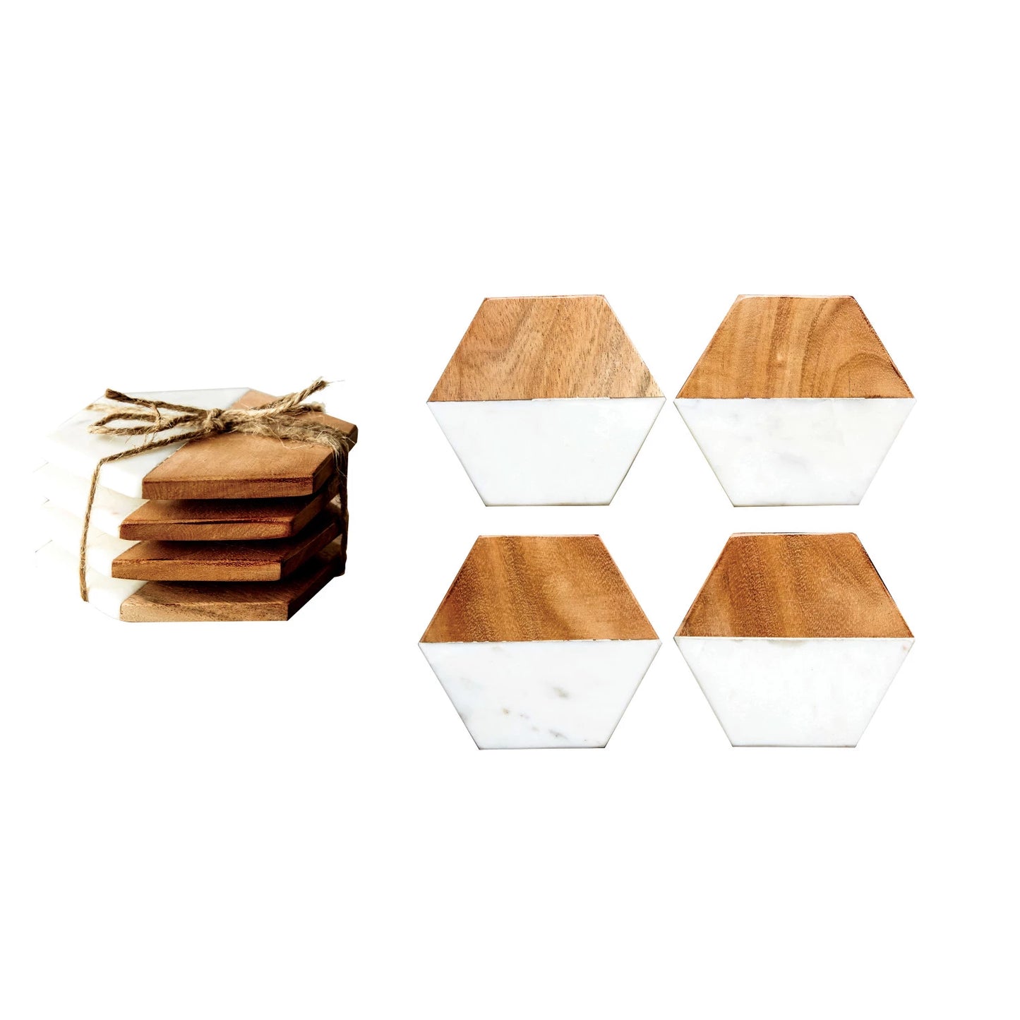 Marble & Wood Hexagon Coaster