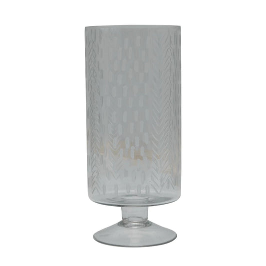 Etched Glass Footed Hurricane