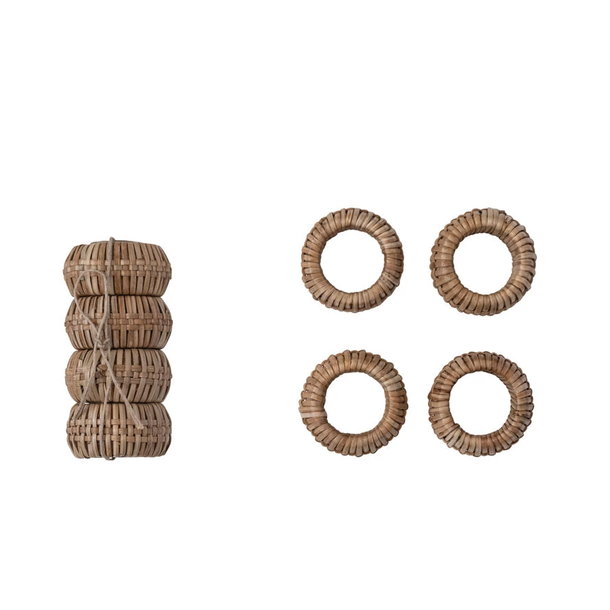 Hand-Woven Rattan Napkin Rings Set