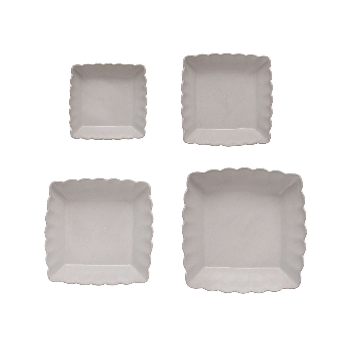 Stoneware Serving Dishes w/ Scalloped Edge, Matte White, Set of 4
