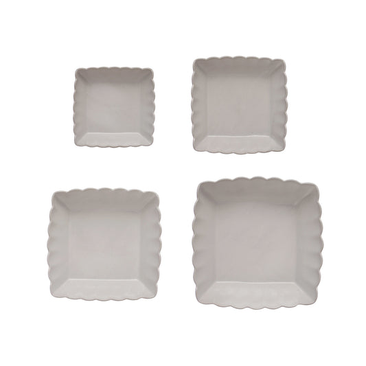 Stoneware Serving Dishes w/ Scalloped Edge, Matte White, Set of 4