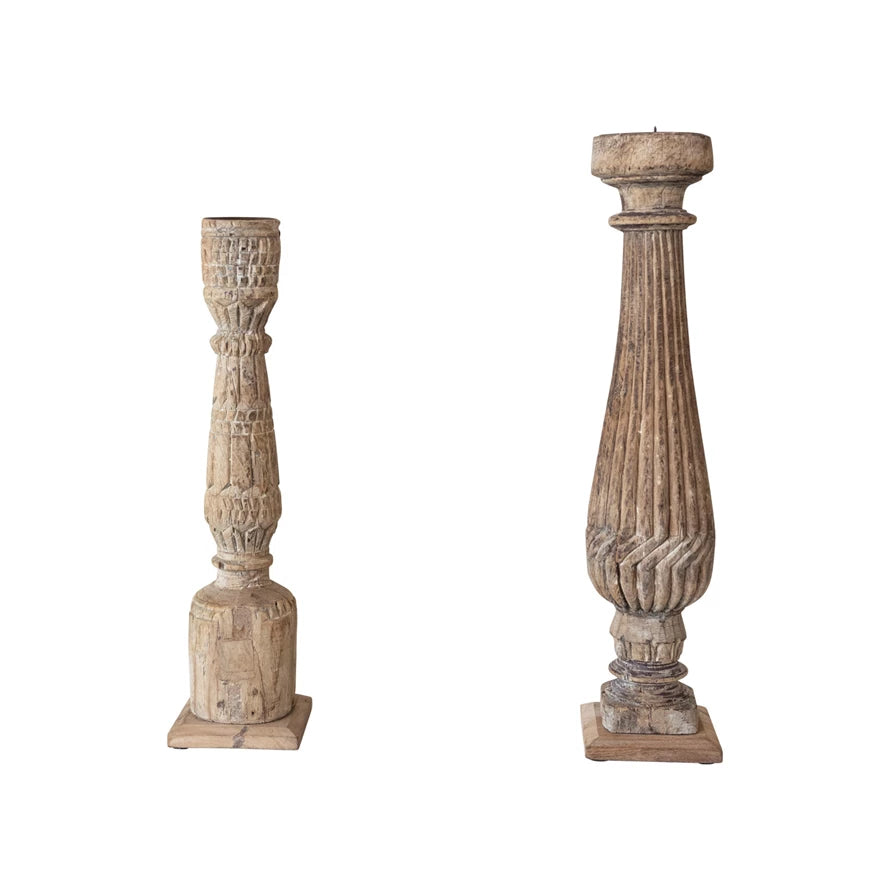 Found Ornate Carved Pillar Candle Holder