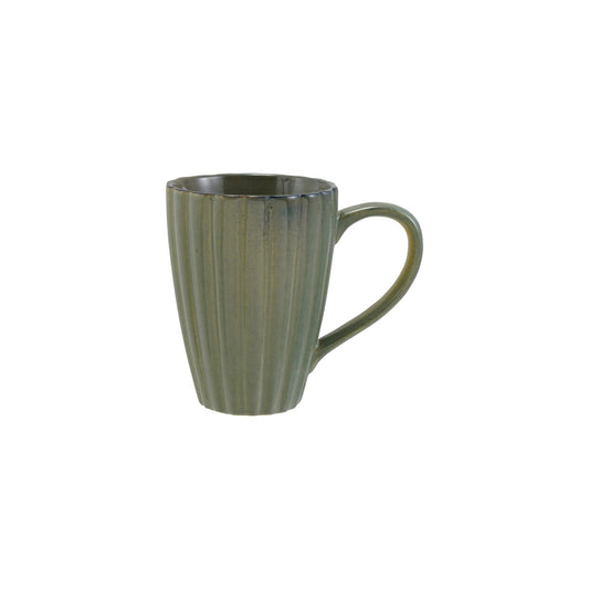 14 oz. Stoneware Ribbed Mug, Reactive Glaze, Sage Green (Each One Will Vary)