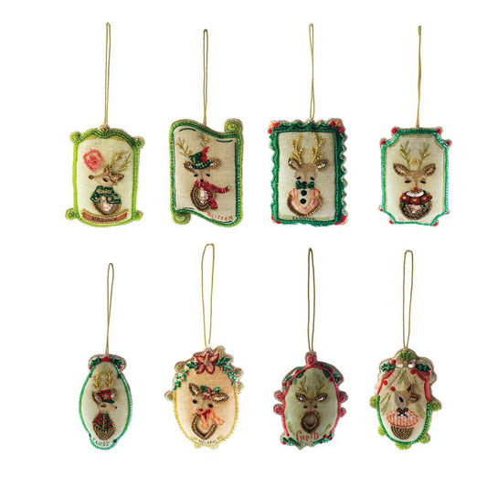 Cotton Santa's Reindeer Ornament
